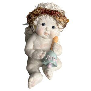 1995 Dreamsicles Figurine Town Crier Cherub Angel Kristin Wreath and Bell VTG